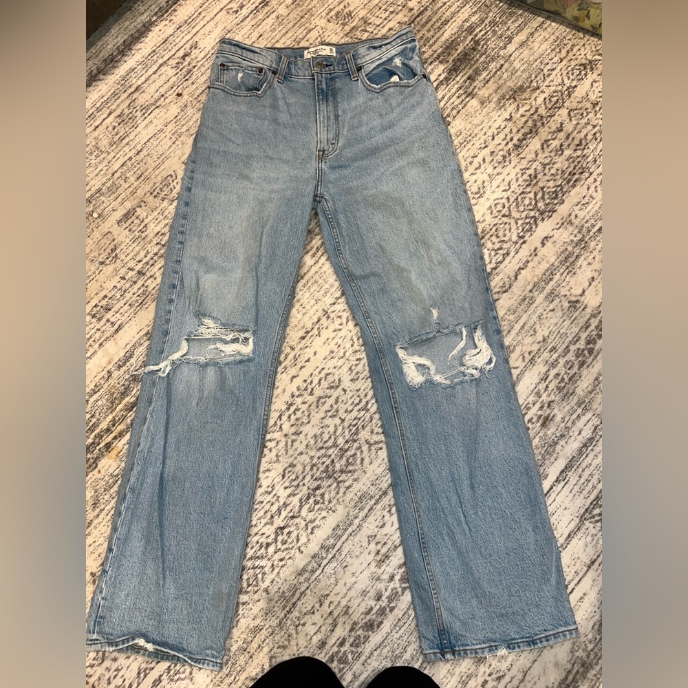 Abercrombie & Fitch Light Blue Distressed Straight Leg Jeans